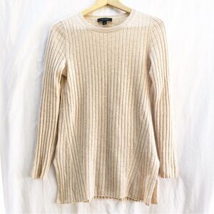 ANN TAYLOR | SMALL CREAM RIBBED 100% CASHMERE LONG SLEEVED SOFT SWEATER